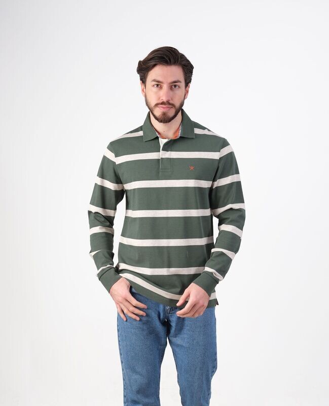 Yaka Detaylı Yeşil / Krem Sweatshirt