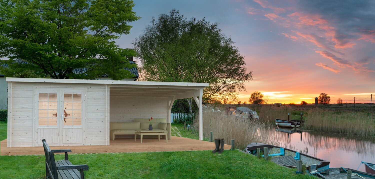 Abri de jardin toit plat Ella 8.7+10,0 m2 en bois 28 mm au choix