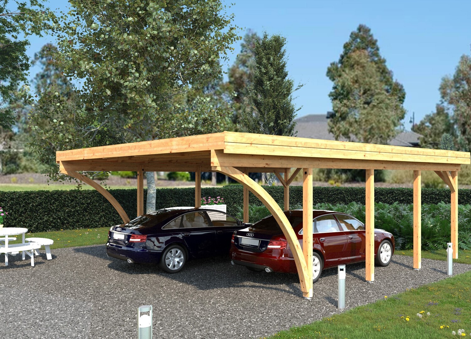 Arc pour Carport toit plat Karl en bois traité au choix, Options de traitement: Traité Marron