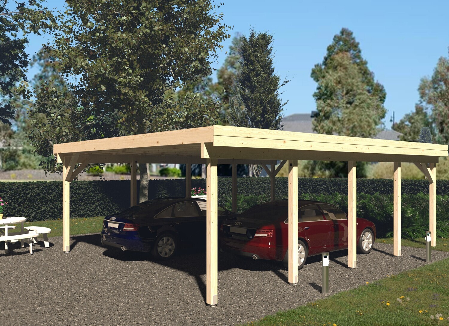 Carport toit plat Karl 40,6 m2 en bois traité au choix