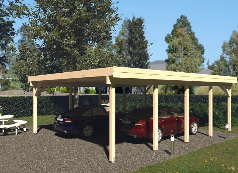 Carport toit plat Karl 40,6 m2 en bois traité au choix