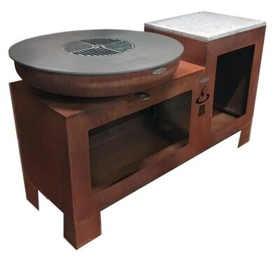 Braséro Remundi VULCANO avec meuble, corps acier Corten, diamètre de сuisson 82 cm ou 102 cm au choix
