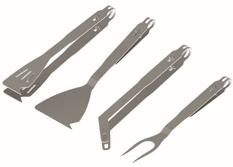 Set 4 (2 pinces, 1 raclette, 1 fourchette) en inox