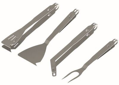 Set 4 (2 pinces, 1 raclette, 1 fourchette) en inox