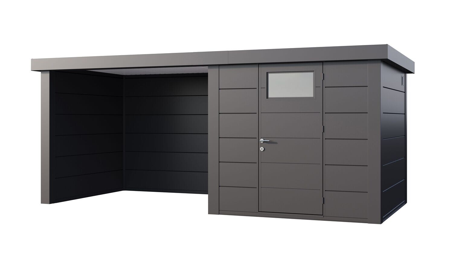 Abri de jardin en acier Eleganto 2424 de 5,7 m² avec auvent small fermé