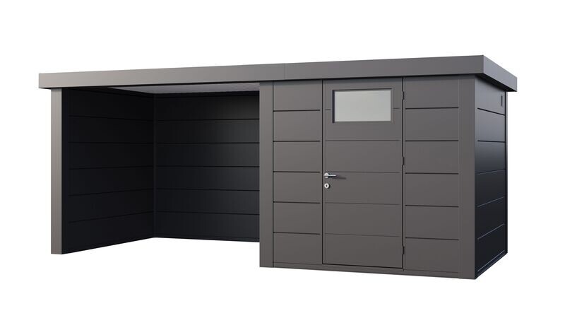 Abri de jardin en acier Eleganto 2424 de 5,7 m² avec auvent small fermé