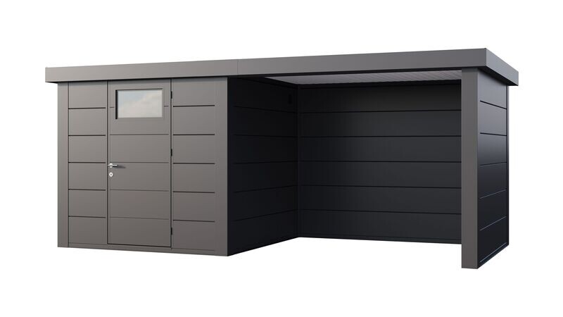 Abri de jardin en acier Eleganto 2424 de 5,7 m² avec auvent small fermé