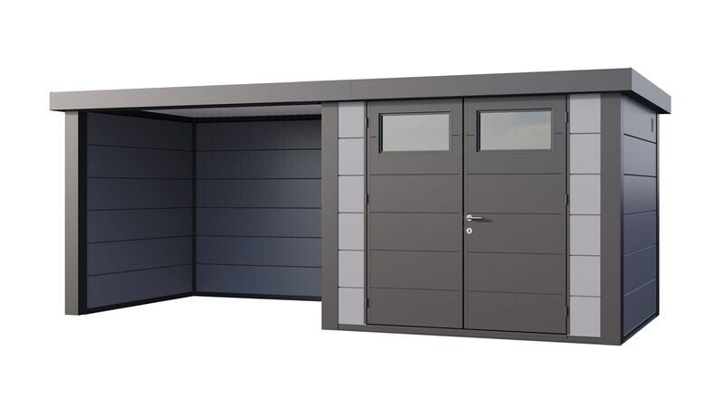 Abri de jardin en acier Eleganto 2724 de 6,4 m² avec auvent small fermé