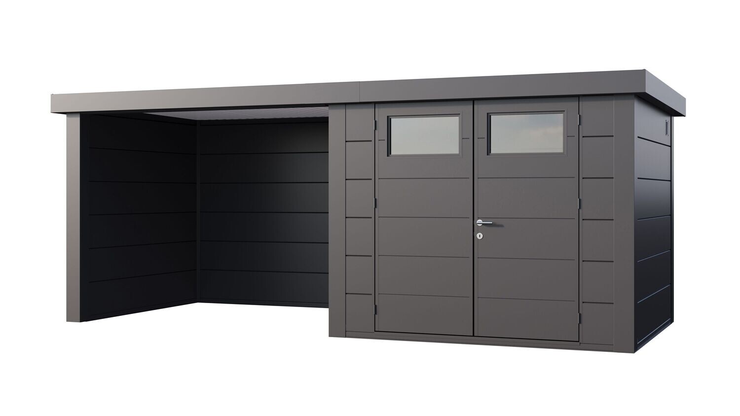 Abri de jardin en acier Eleganto 2724 de 6,4 m² avec auvent small fermé