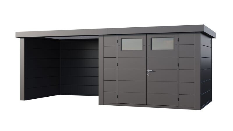 Abri de jardin en acier Eleganto 3024 de 7,1 m² avec auvent small fermé