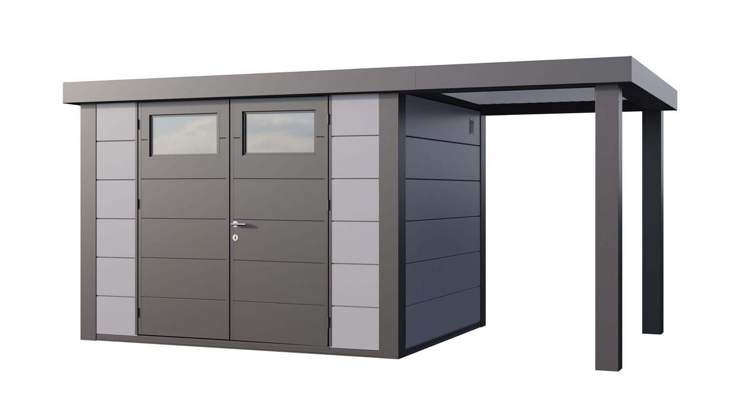 Abri de jardin en acier Eleganto 3024 de 7,1 m² avec auvent Small ouvert 4m²