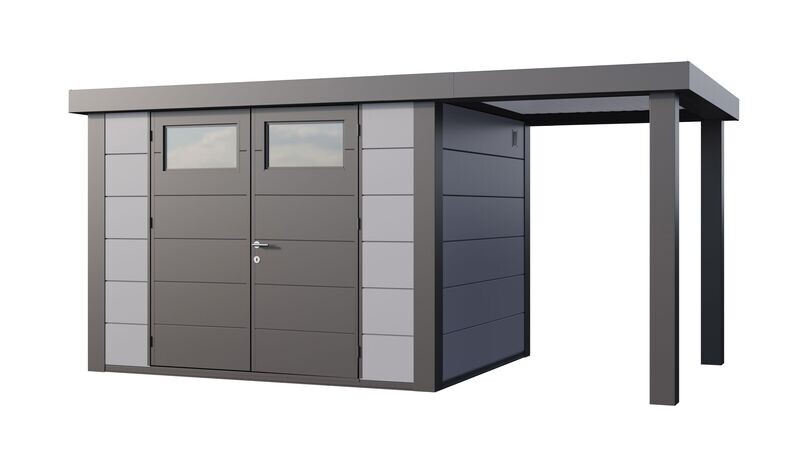 Abri de jardin en acier Eleganto 3024 de 7,1 m² avec auvent Small ouvert 4m²