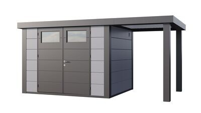 Abri de jardin en acier Eleganto 3024 de 7,1 m² avec auvent Small ouvert 4m²