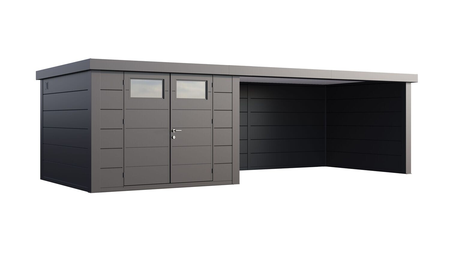Abri de jardin en acier Eleganto 3330 de 9,8 m² avec auvent extra large de 13.8m²