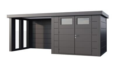 Abri de jardin en acier Eleganto 2724 de 6,4 m² avec auvent small fermé et fenêtres