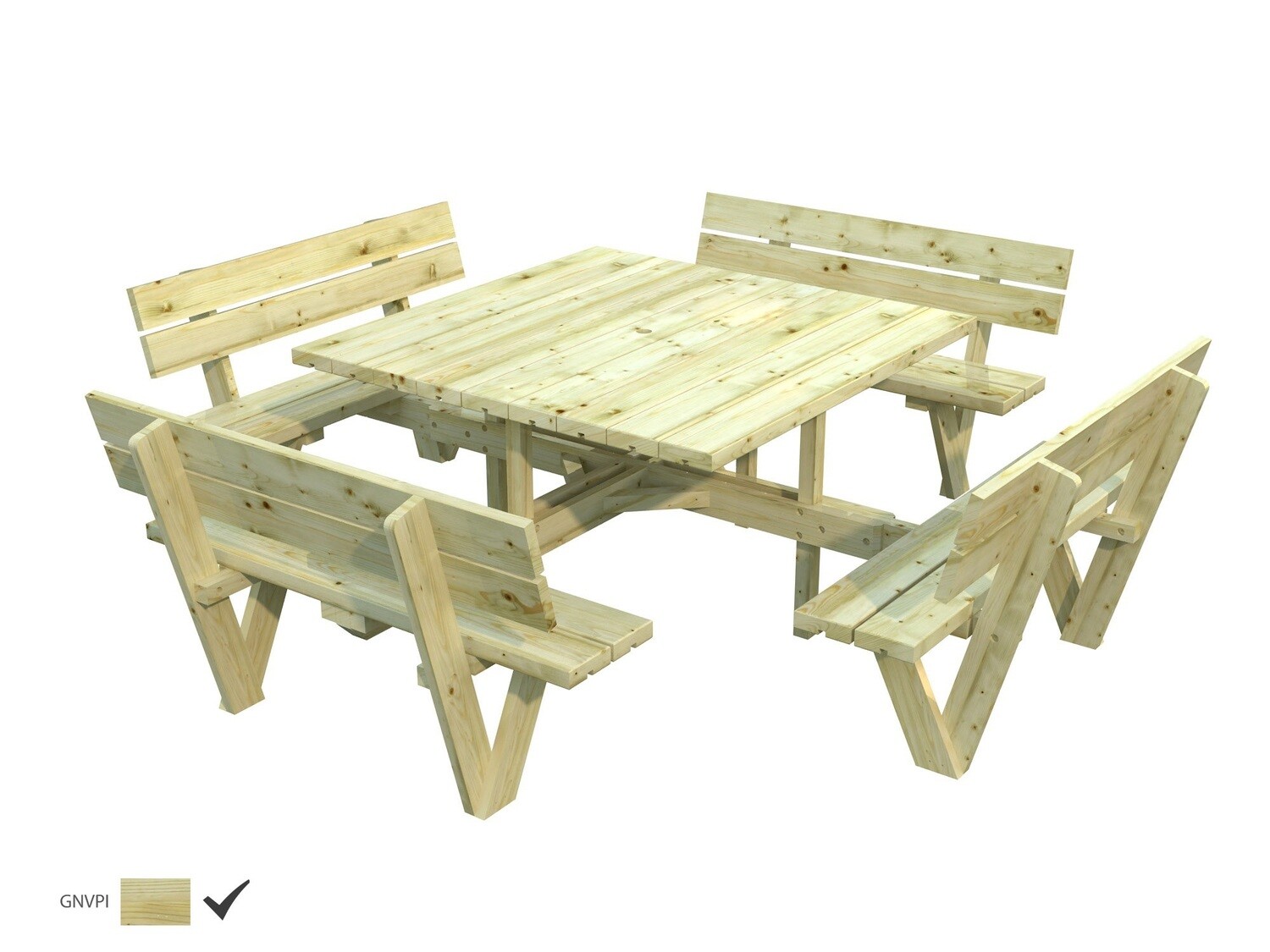 Table avec bancs Arthur 274x274 cm Traité autoclave Vert