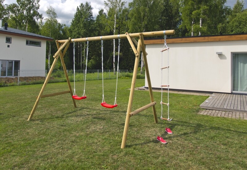 Double balançoire pour aire de jeux Magnus en bois 380 x 194 x 230 cm traité autoclave vert