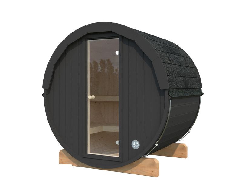 Sauna tonneau d&#39;extérieur ANITA 0,9 m2 en bois 42 mm bardeaux de toit inclus