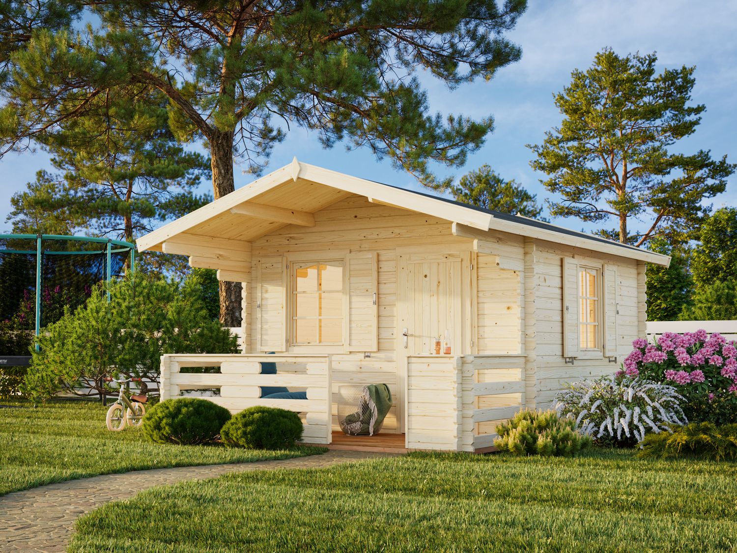 Abri de jardin Emma  10,4+4,2 m2 en bois 34 mm au choix