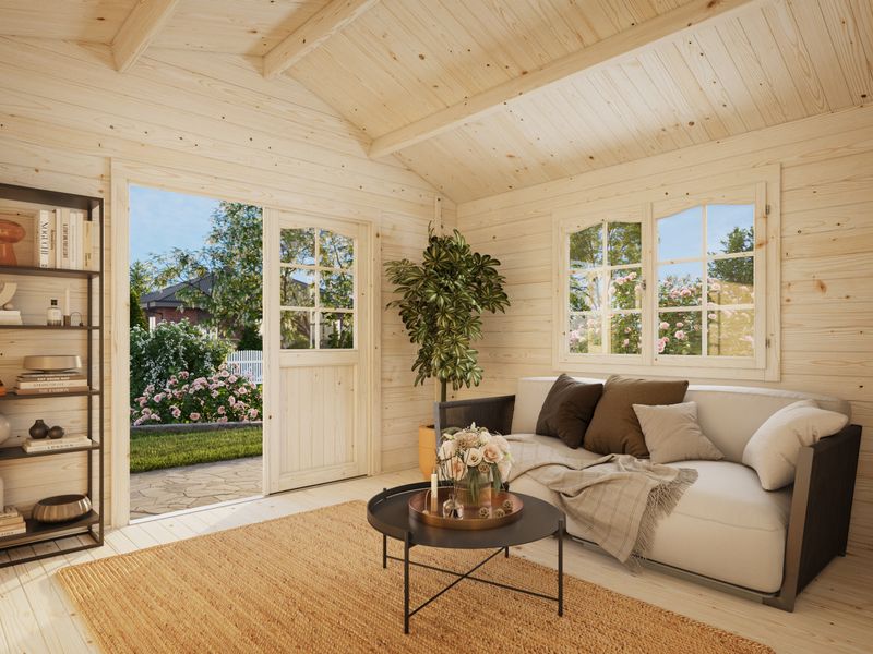 CHALET de jardin toit deux pentes EMMA 14,2 m2 en bois 34 mm au choix