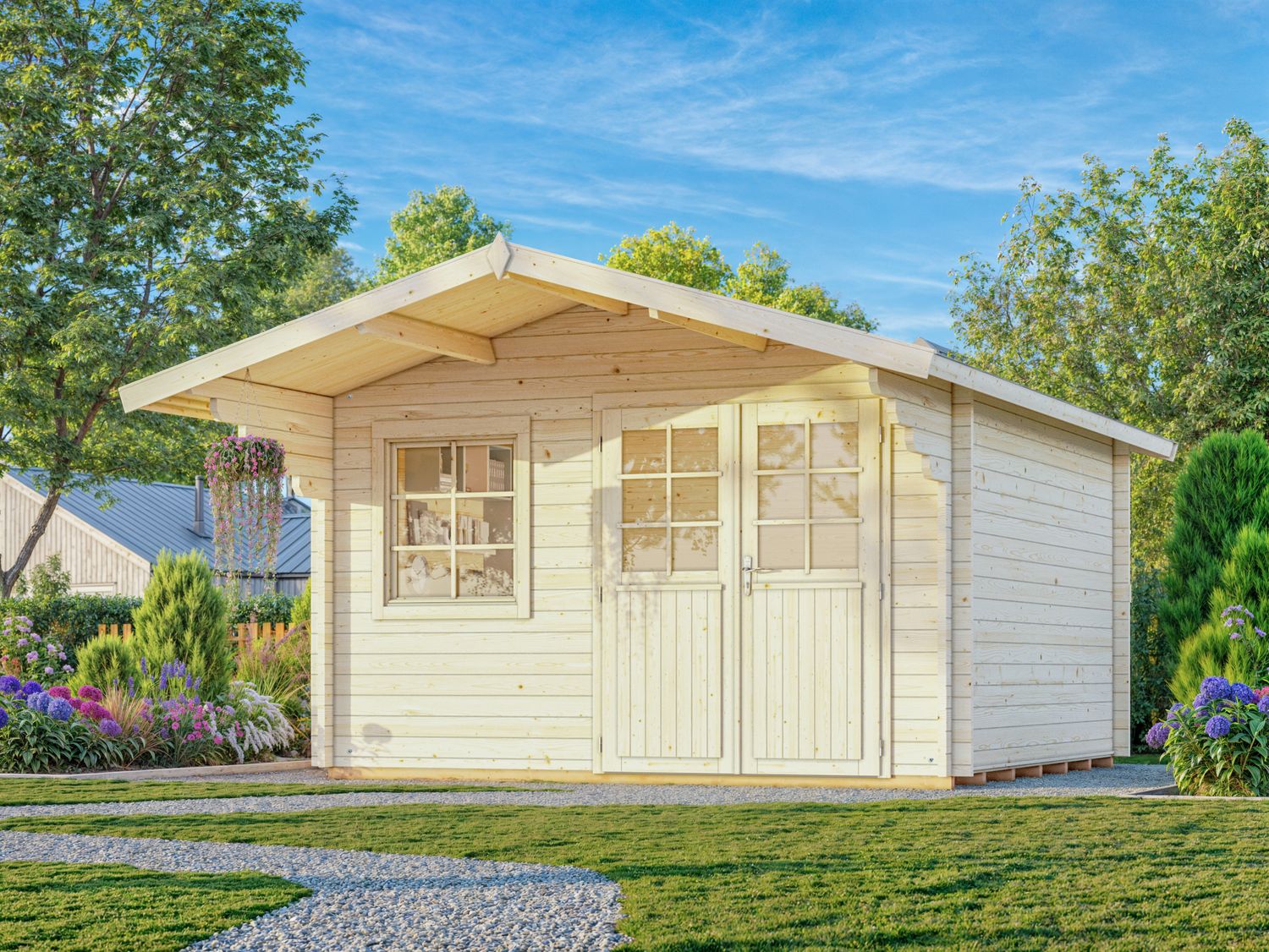 Abri de jardin Sally 12,3 m2 en bois 44mm au choix