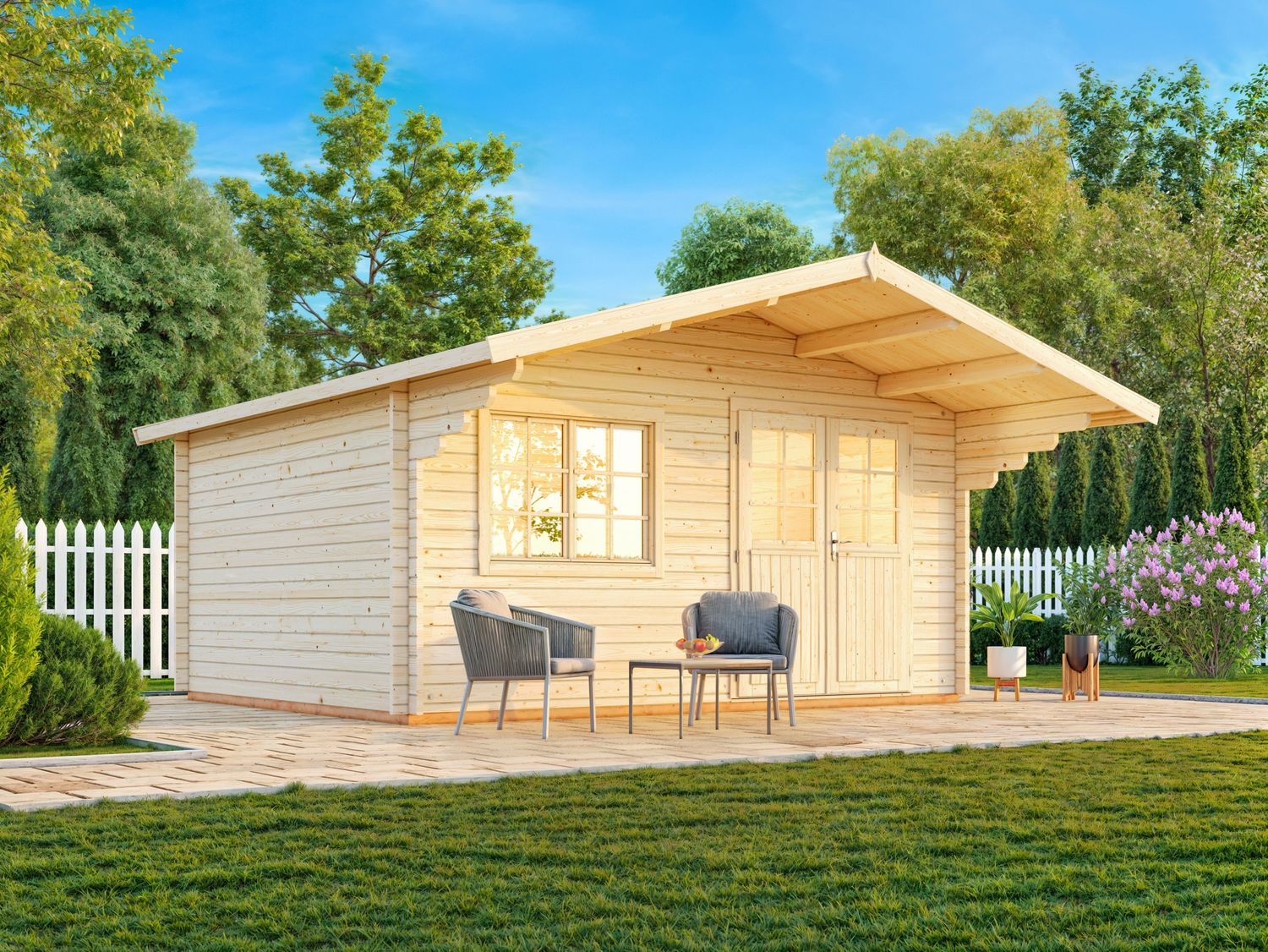 Abri de jardin Sally 15,5 m2 en bois 44mm au choix