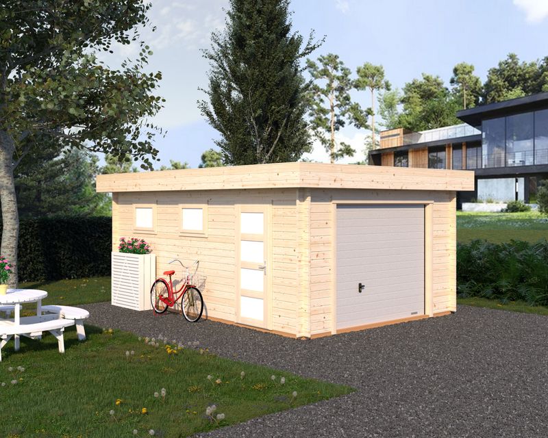 Garage Rasmus 19,0 m2 en bois 44 mm porte et traitement au choix