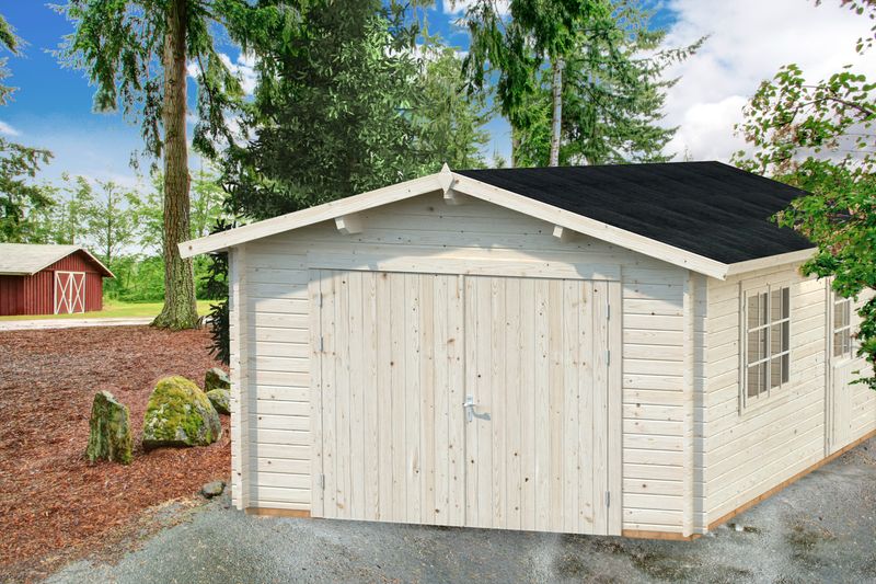 Garage Roger 19 m² en bois 44 mm avec porte bois traitement au choix