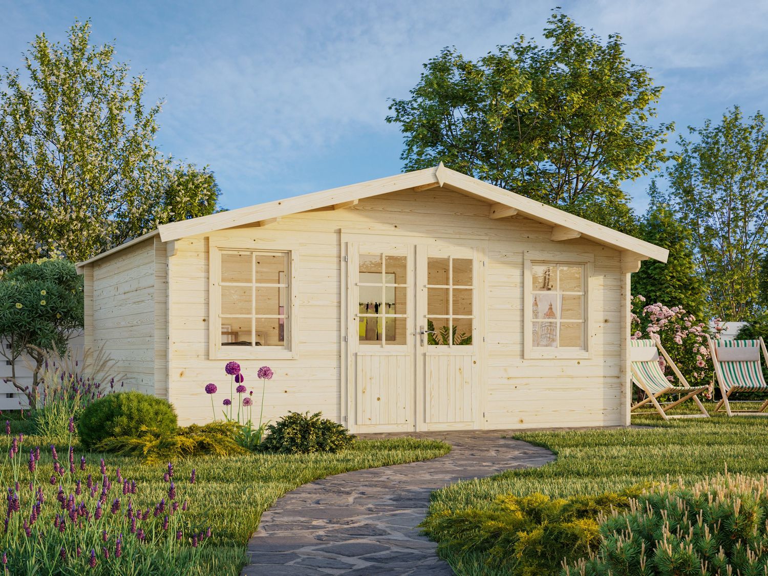 Abri de jardin deux pentes Klara 17,0 m2 en bois 28 mm au choix