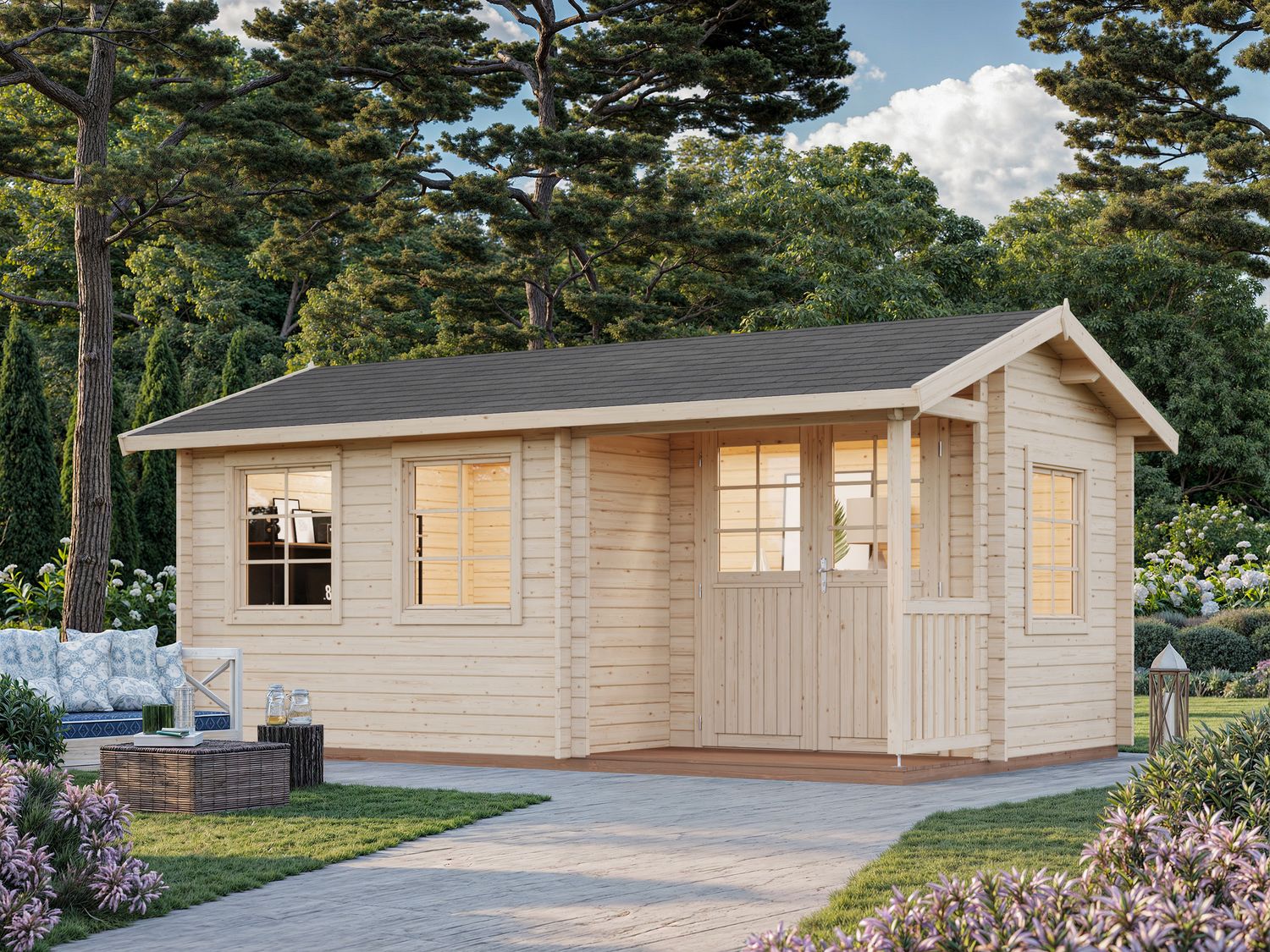 Abri de jardin toit deux pentes Susanna 12,4 m2  en bois 44 mm au choix