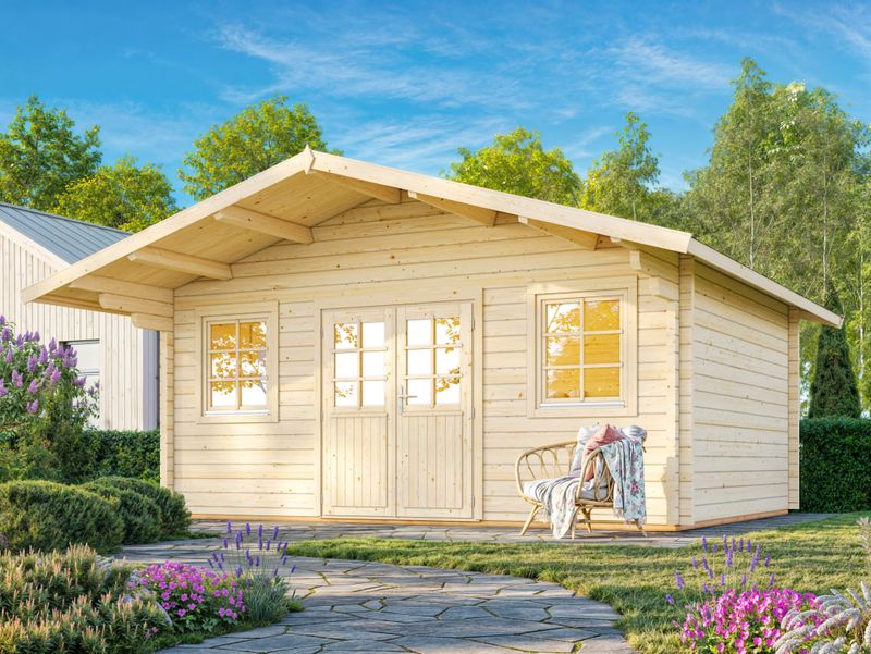 Abri de jardin toit deux pentes Helena 18.6 m2 en bois 70 mm avec plancher au choix