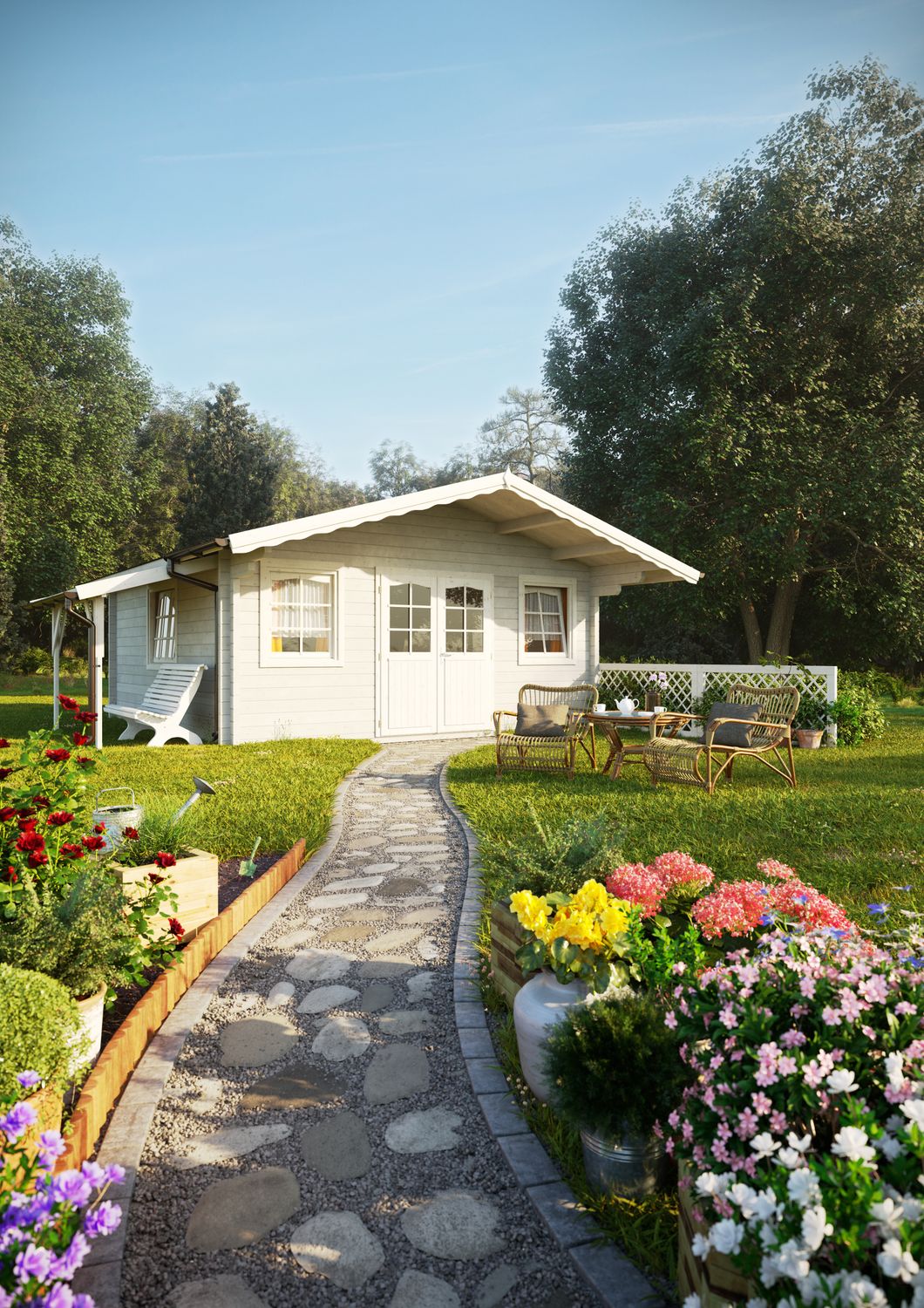 Abri de jardin toit deux pentes Helena 24,6 m2 en bois 70 mm avec plancher au choix