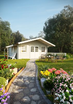 Abri de jardin toit deux pentes Helena 24,6 m2 en bois 70 mm avec plancher au choix
