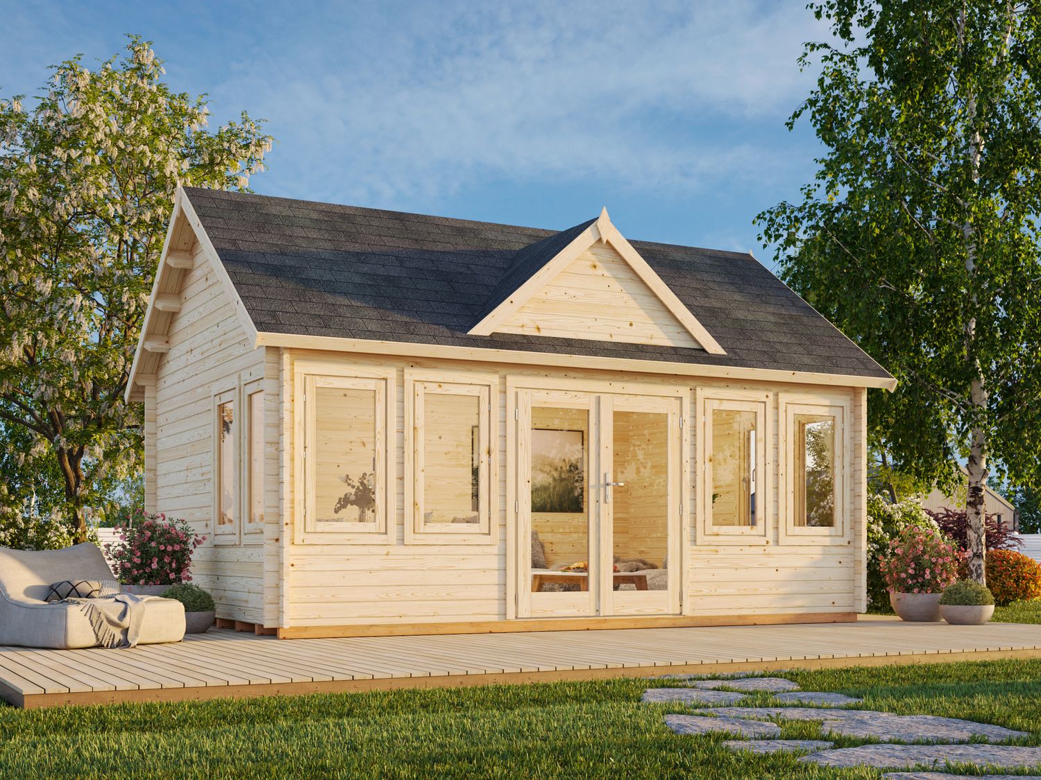 Abri de jardin deux pentes Claudia 19,4 m2 en bois 44 mm au choix avec plancher