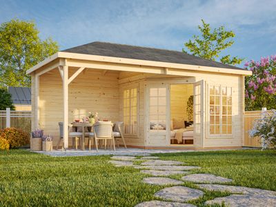Pavillon de jardin Melanie 7.0+8,1 m2 en bois 28 mm au choix