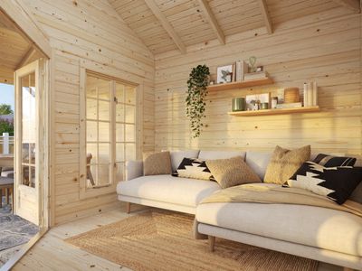 Pavillon de jardin MELANIE 7.0+8,1 m2 en bois 28 mm traité au choix