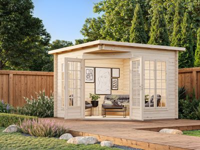 Pavillon de jardin Toiture basse Melanie 7.0 m2 en bois 28 mm au choix
