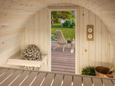 Sauna tonneau d'extérieur ANITA 0,9 m2 en bois 42 mm bardeaux de toit inclus
