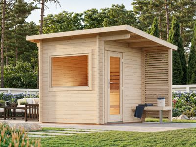 Sauna d&#39;extérieur en madriers Sanna 4,1 m2 en bois 44 mm toit plat