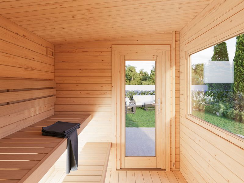 Sauna d'extérieur en madriers SANNA 4,1 m2 en bois 44 mm toit plat