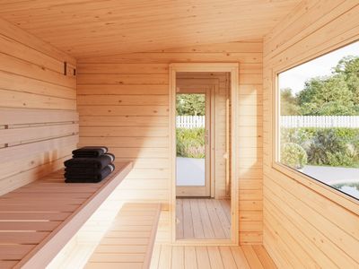 Sauna d'extérieur en madriers SANNA 6,8 m2 en bois 44 mm toit plat