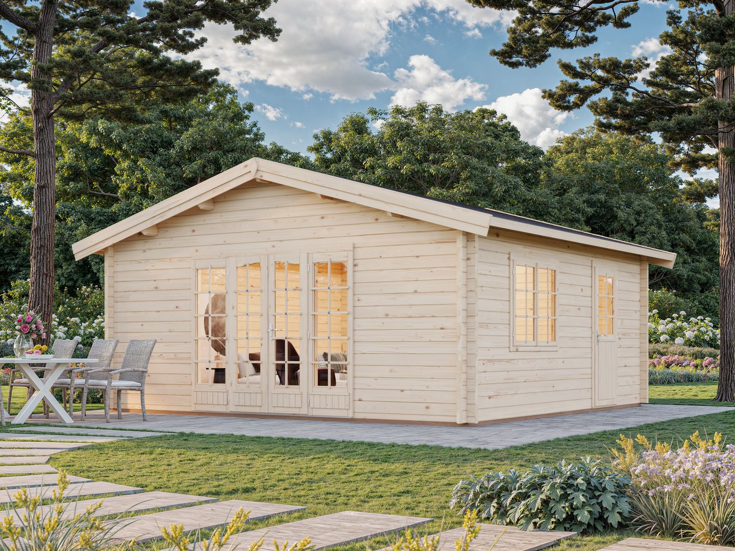 Abri de jardin deux pentes Irene 27,7 m2 en bois 70 mm au choix avec plancher