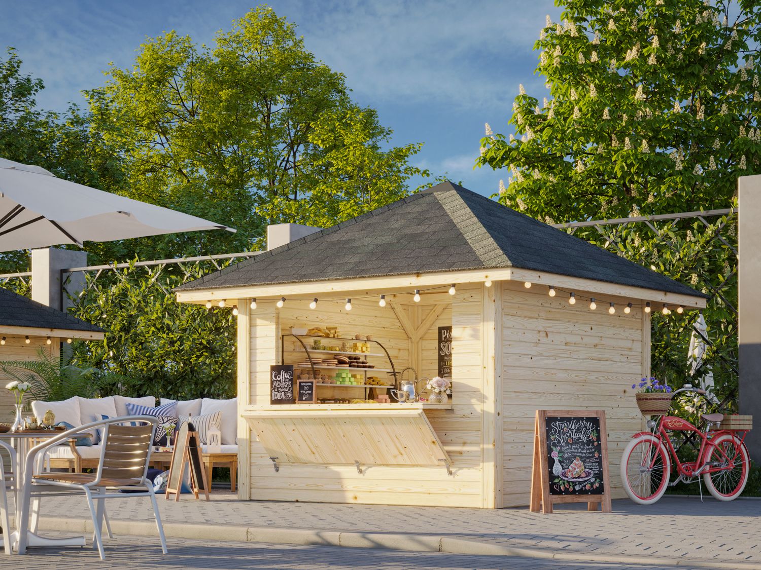 Pavillon Connect Bianca Kiosque 8,3 m2 Set 104 en bois 28 mm au choix