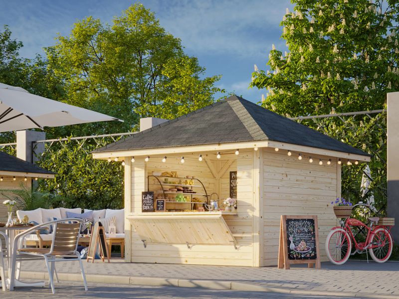 Pavillon Kiosque Connect Bianca 8,3 m2 Set 104 en bois 28 mm au choix