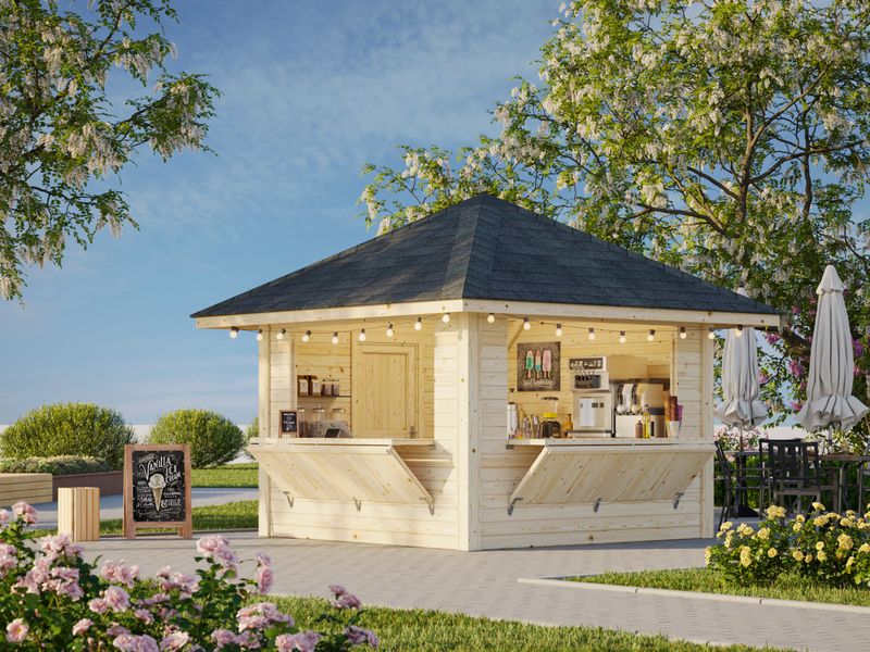 Pavillon Kiosque Connect Bianca 8,3 m2 Set 105 en bois 28 mm au choix