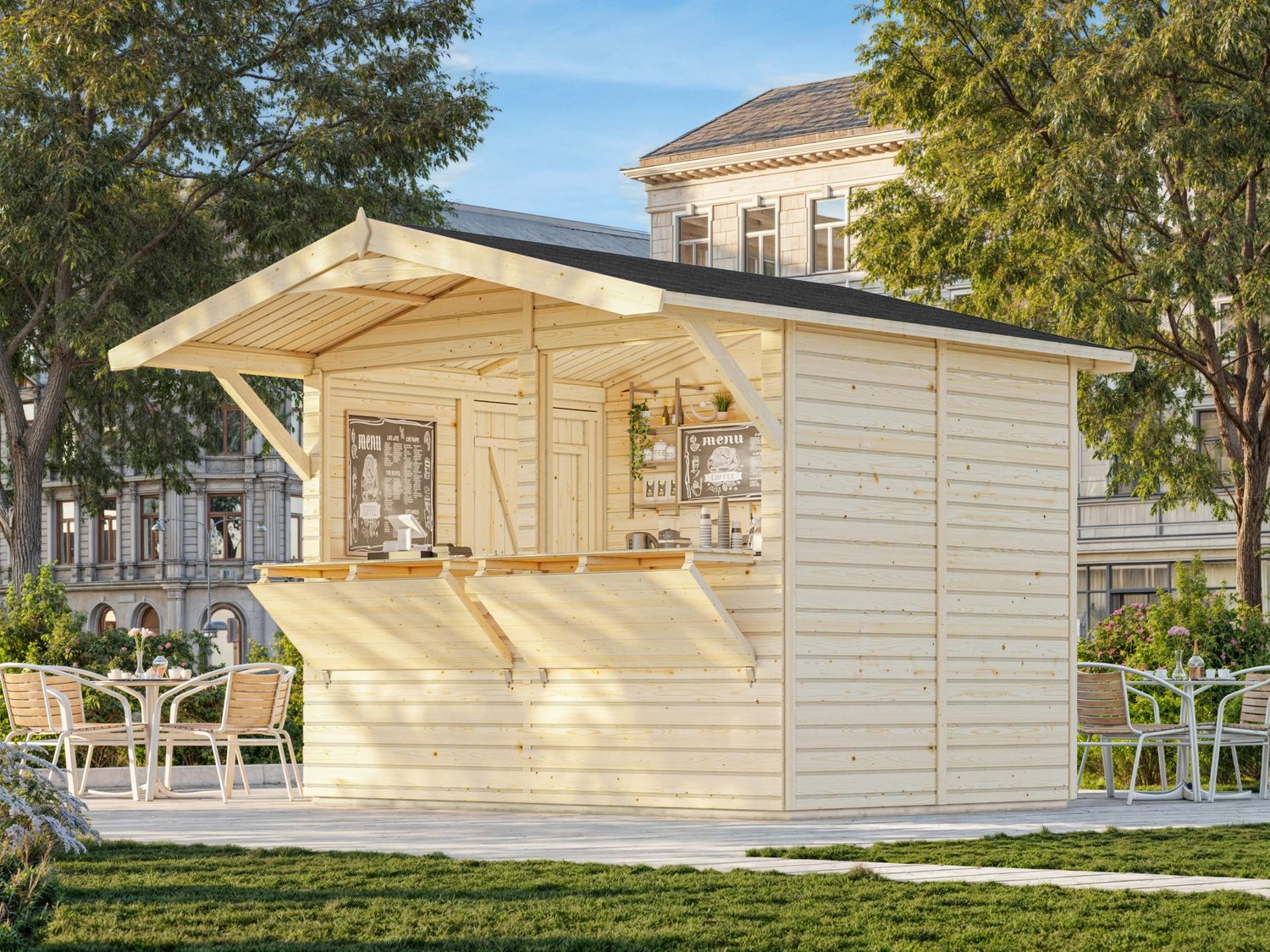 Abri de Rangement deux pentes en bois STELLA KIOSQUE 5,0 m2 au choix