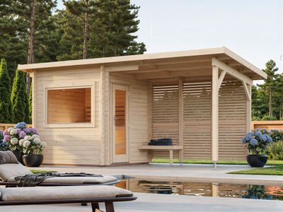 Sauna d&#39;extérieur en madriers Sanna 4.1+5.9 m2 en bois 44 mm toit plat