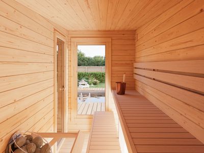 Sauna d'extérieur en madriers SANNA 12,8 m2 SLIDE en bois 44 mm toit plat
