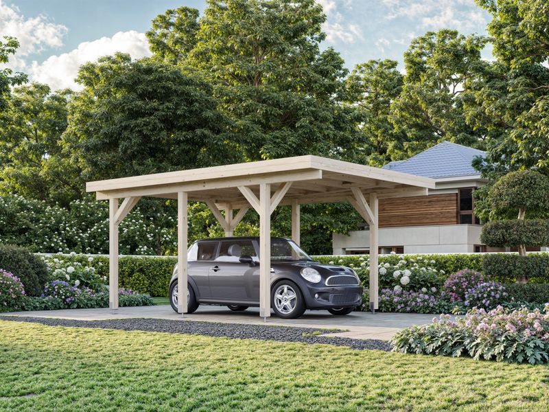 Carport toit plat Karl 11,7 m2 en bois traité au choix