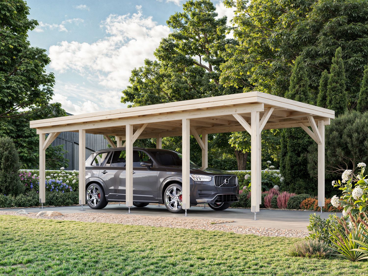 Carport toit plat Karl 23,1 m2 en bois traité au choix